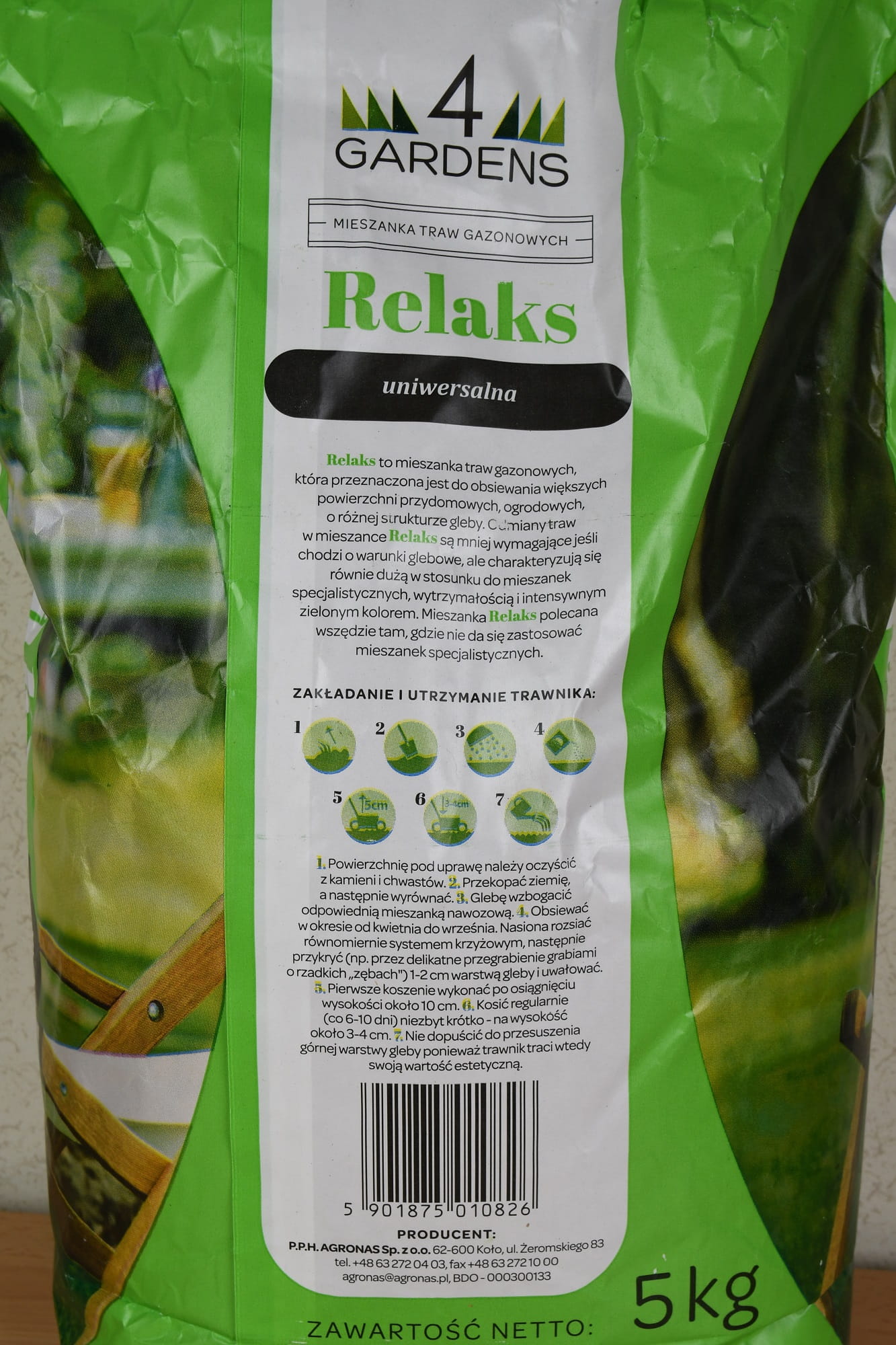 Mieszanka Traw Gazonowych Uniwersalna Relaks 5 kg 4Gardens - obrazek 2